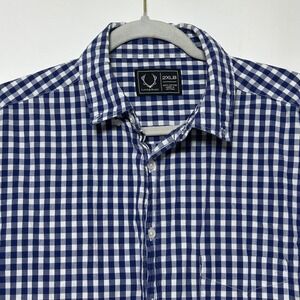 Luke & Dutch Button Down Shirt Mens 2XLB Blue Gingham Long Sleeve Cotton